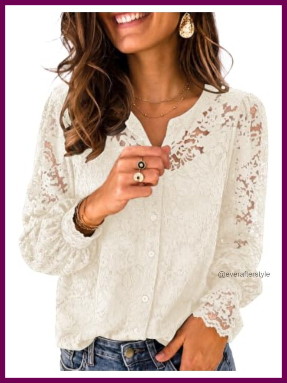 Lace Button Up Shirt Long Sleeve Two-Piece Set